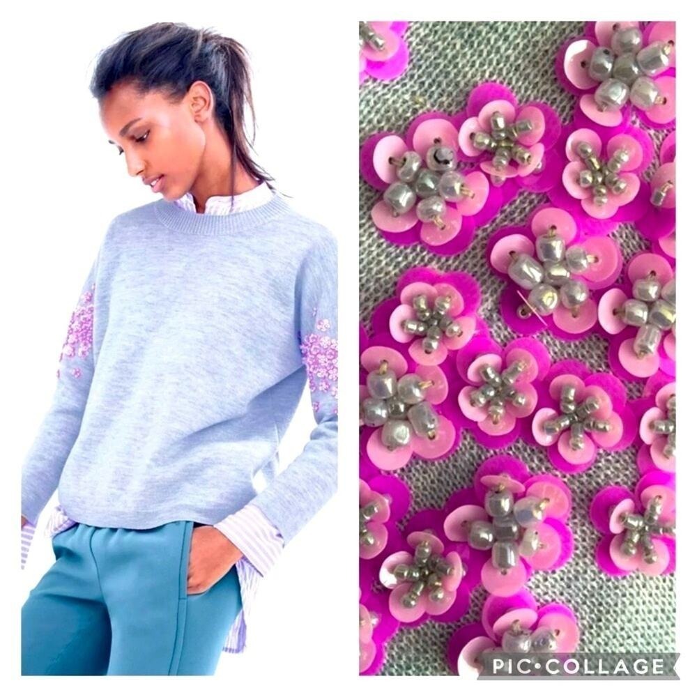 J.Crew floral sequin knit sweater size small‎
